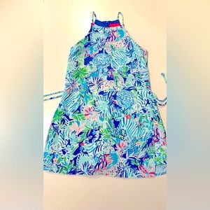Lilly Pulitzer Pearl Romper in Coastal Blue Lion Around - Worn Once